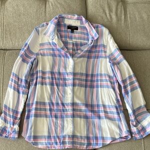 Banana Republic Ultrasoft Blue and Pink Plaid Flannel Button-Up Shirt, size M